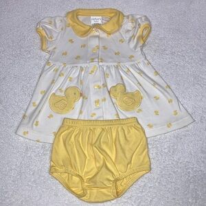 Vintage carters yellow rubber duckie dress set 3/6m